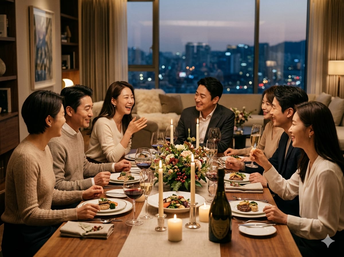 우아한 디너 파티를 즐기는 사람들